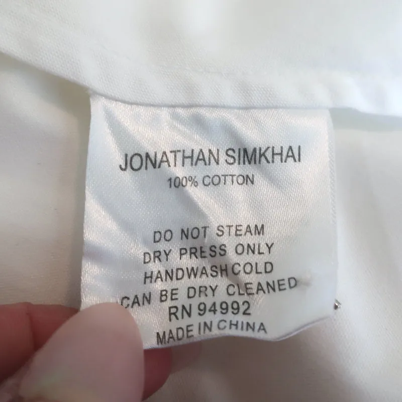 Jonathan Simkhai Faux Pearl-Embellished Ruffle Top White Cotton Size Small