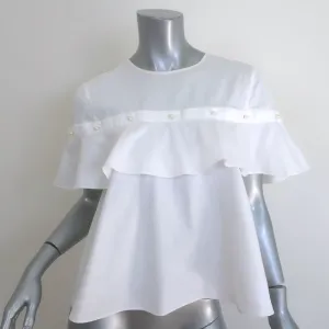 Jonathan Simkhai Faux Pearl-Embellished Ruffle Top White Cotton Size Small