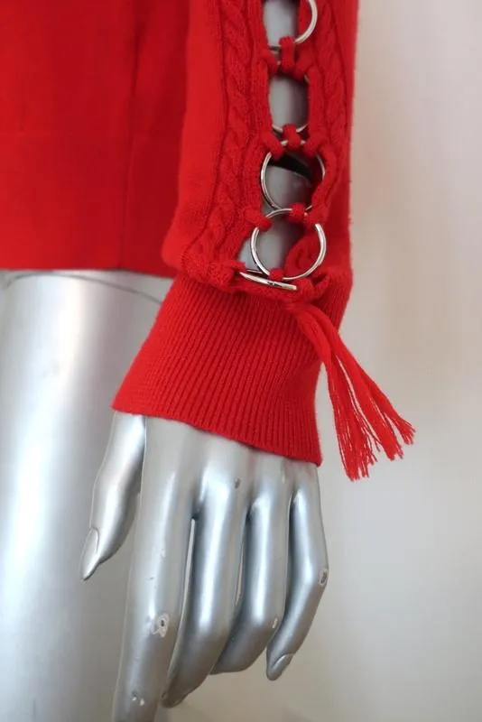 Jonathan Simkhai Ring-Embellished Sweater Red Wool Size Medium Crewneck Pullover