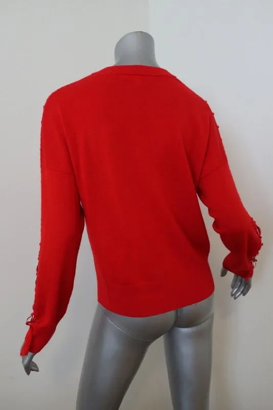 Jonathan Simkhai Ring-Embellished Sweater Red Wool Size Medium Crewneck Pullover