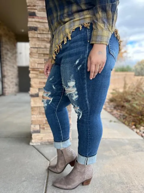Judy Blue Mid Rise Cuffed Destroyed Boyfriend Jean