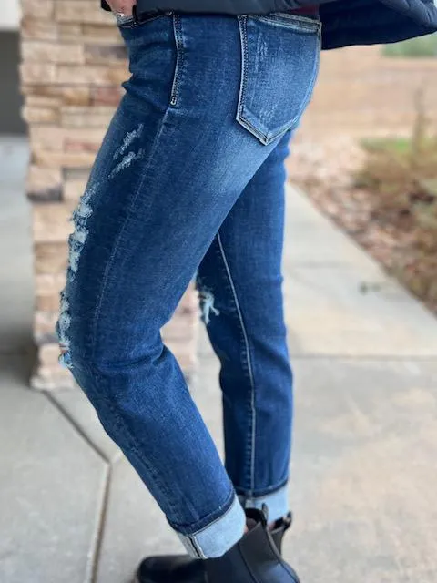 Judy Blue Mid Rise Cuffed Destroyed Boyfriend Jean