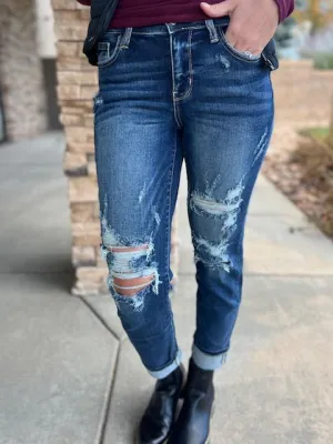 Judy Blue Mid Rise Cuffed Destroyed Boyfriend Jean
