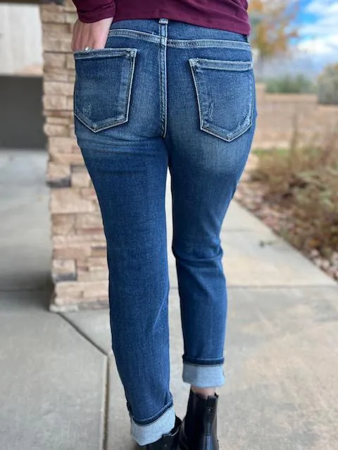 Judy Blue Mid Rise Cuffed Destroyed Boyfriend Jean
