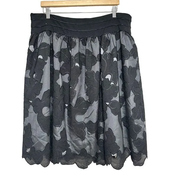 Juliana Collezione Mesh Floral Overlay Skirt‎ Womens 16 Black Applique Party NWT