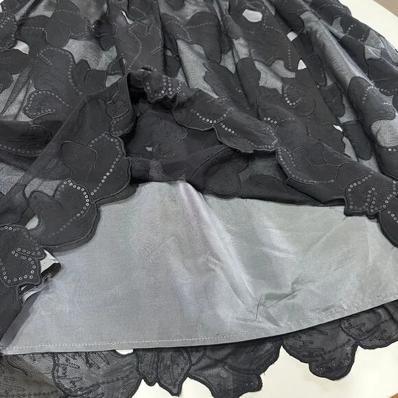 Juliana Collezione Mesh Floral Overlay Skirt‎ Womens 16 Black Applique Party NWT