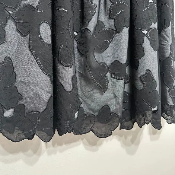 Juliana Collezione Mesh Floral Overlay Skirt‎ Womens 16 Black Applique Party NWT