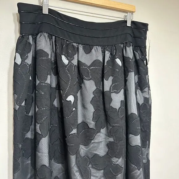 Juliana Collezione Mesh Floral Overlay Skirt‎ Womens 16 Black Applique Party NWT