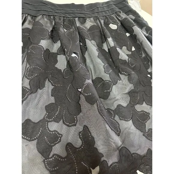 Juliana Collezione Mesh Floral Overlay Skirt‎ Womens 16 Black Applique Party NWT