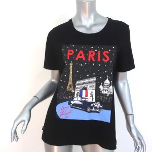 Karl Lagerfeld Embellished Paris Tee Black Cotton Size Medium Short Sleeve Top