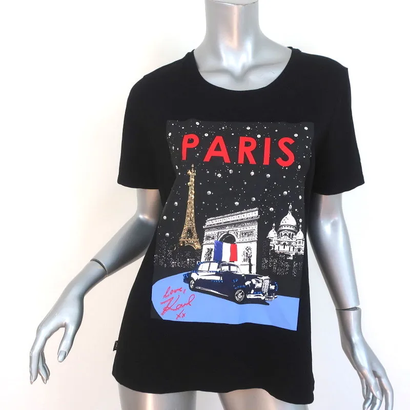 Karl Lagerfeld Embellished Paris Tee Black Cotton Size Medium Short Sleeve Top