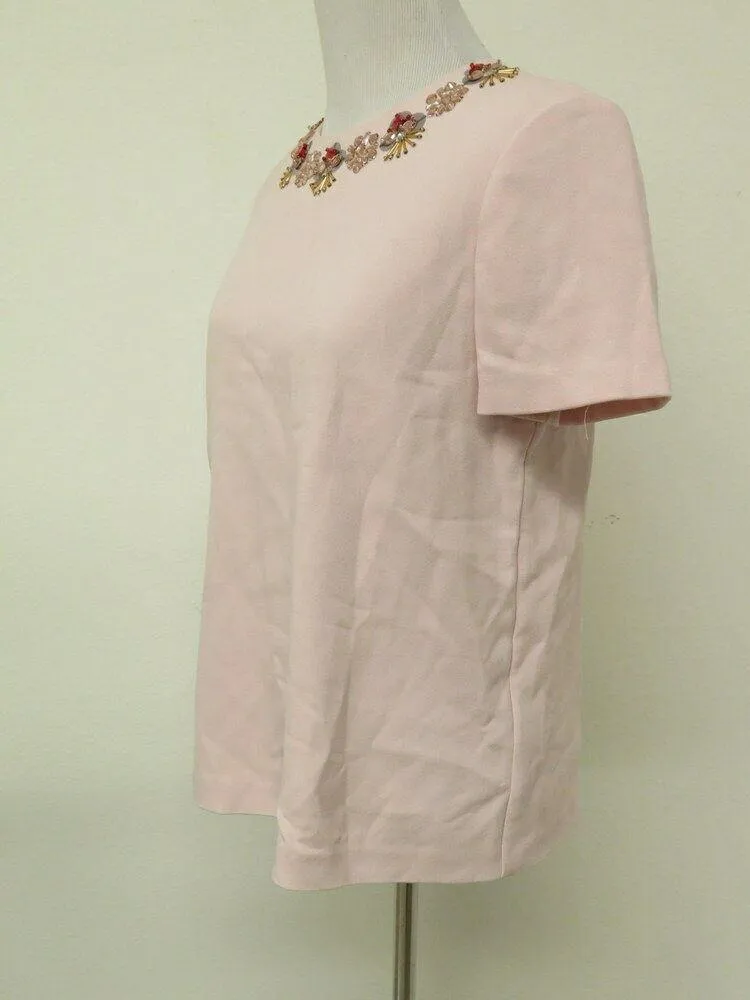 Kate Spade Top Alexandria Pink Embellished Neck Blouse Size 4