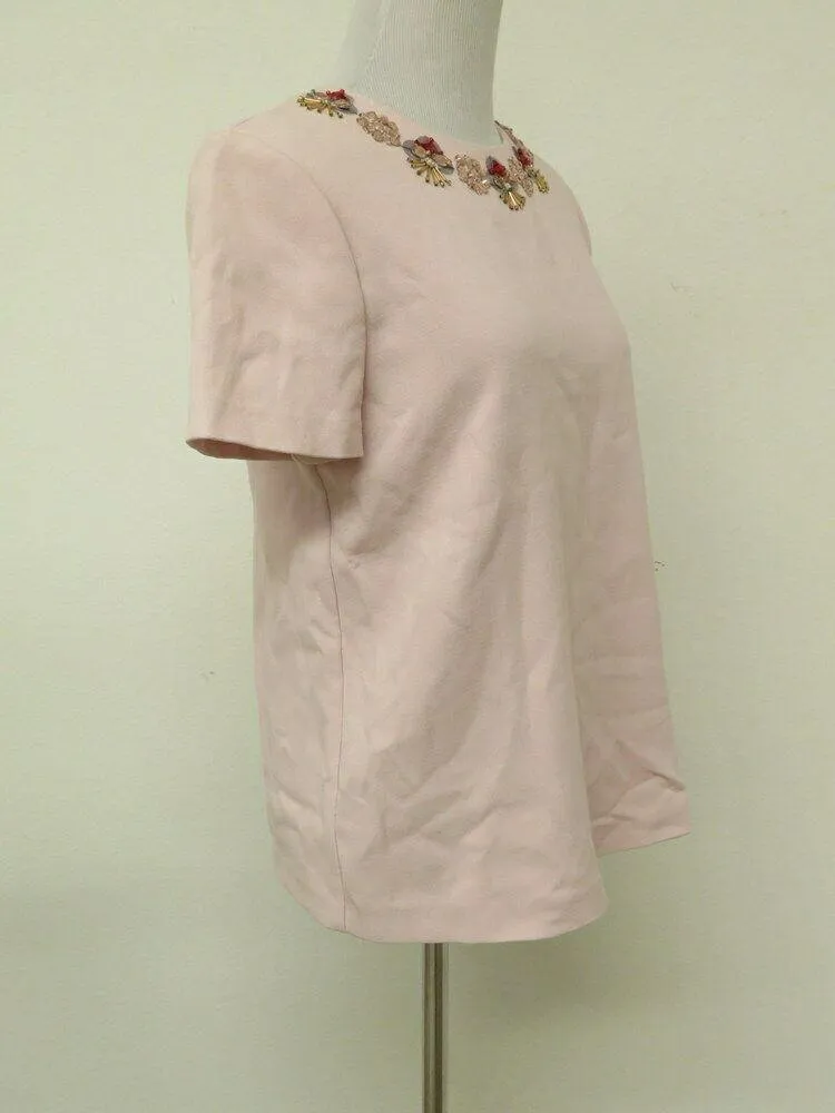 Kate Spade Top Alexandria Pink Embellished Neck Blouse Size 4