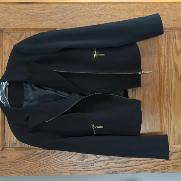 Kenar Black and Gold Embellished Asymmetrical Moto Jacket Size Women's 6