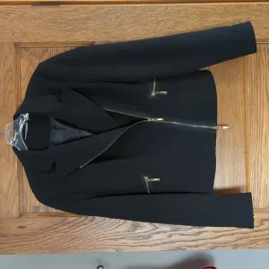 Kenar Black and Gold Embellished Asymmetrical Moto Jacket Size Women's 6
