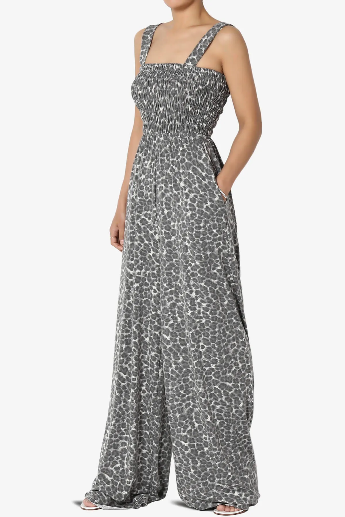Kenley Leopard Smocked Cami Wide Leg Jumpsuit TALL