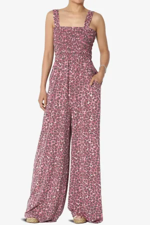 Kenley Leopard Smocked Cami Wide Leg Jumpsuit TALL