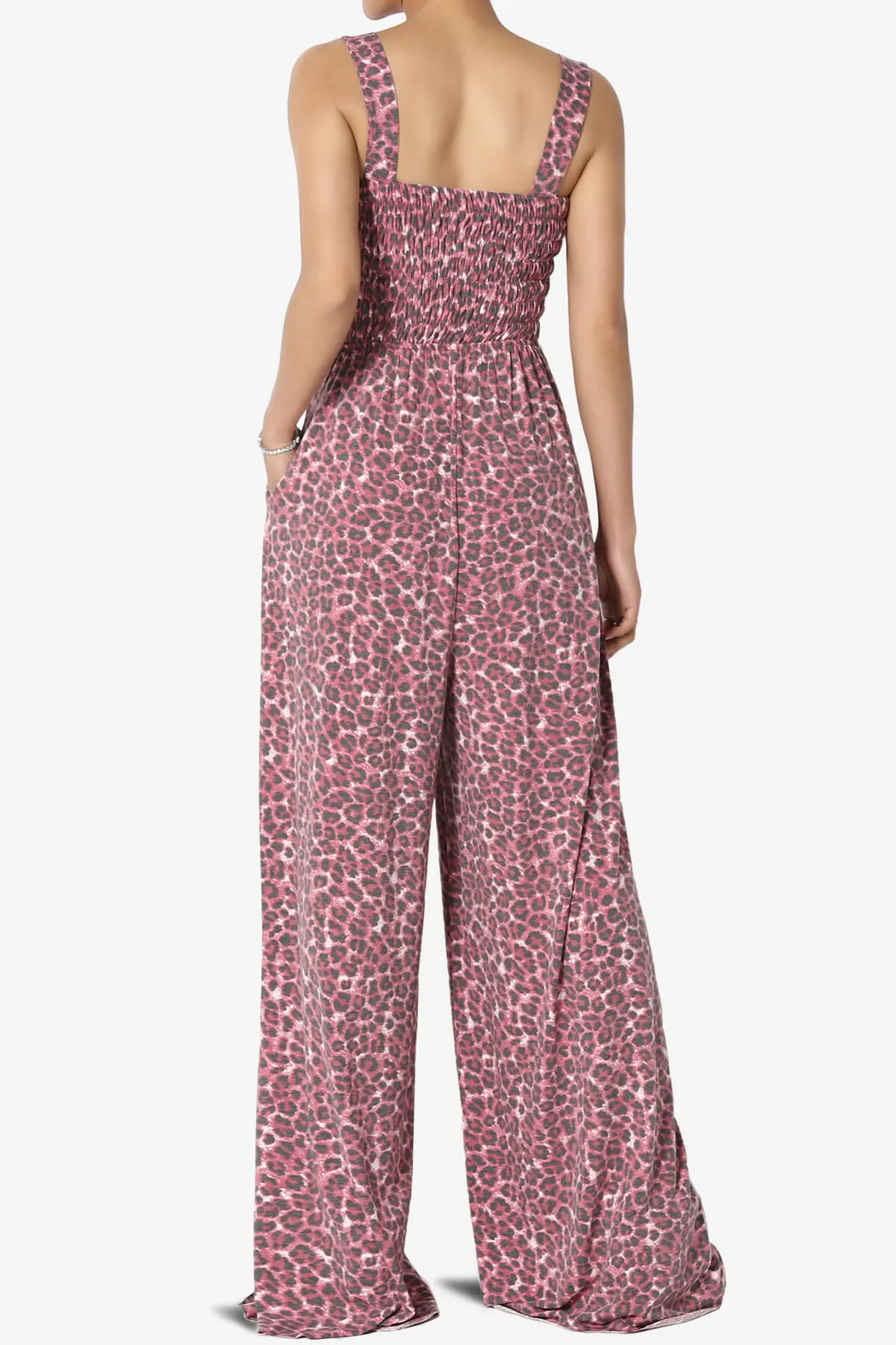 Kenley Leopard Smocked Cami Wide Leg Jumpsuit TALL
