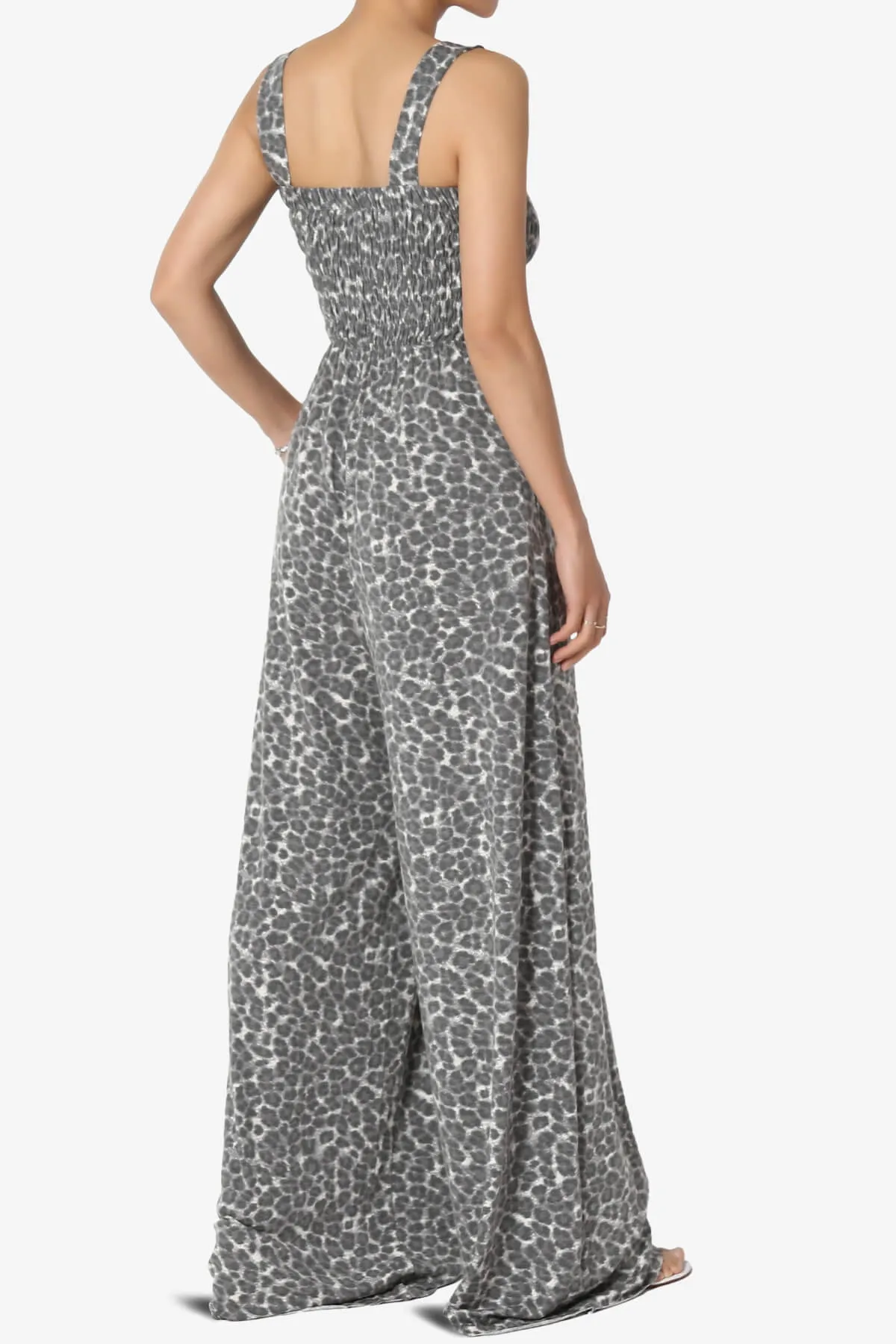Kenley Leopard Smocked Cami Wide Leg Jumpsuit TALL