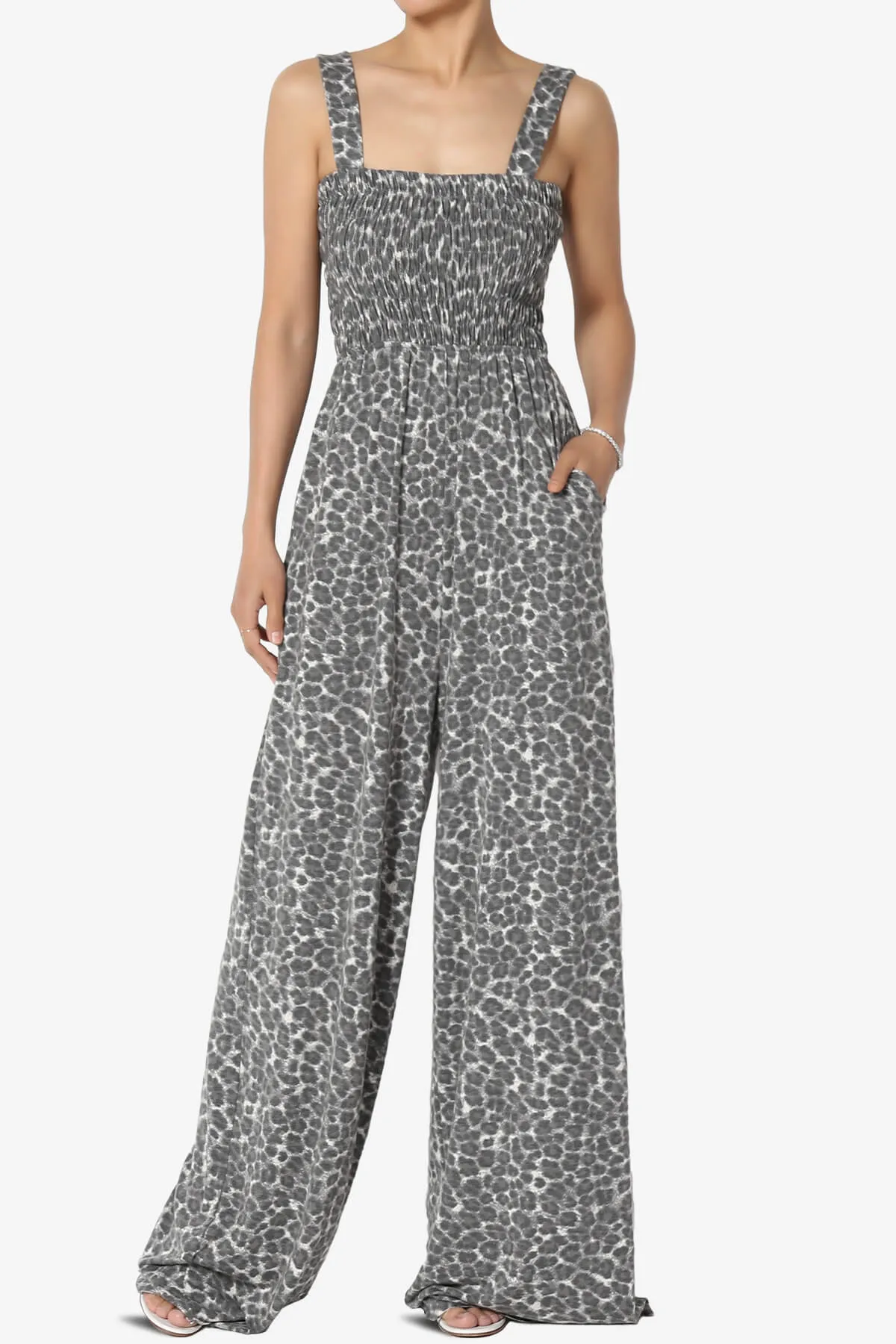Kenley Leopard Smocked Cami Wide Leg Jumpsuit TALL