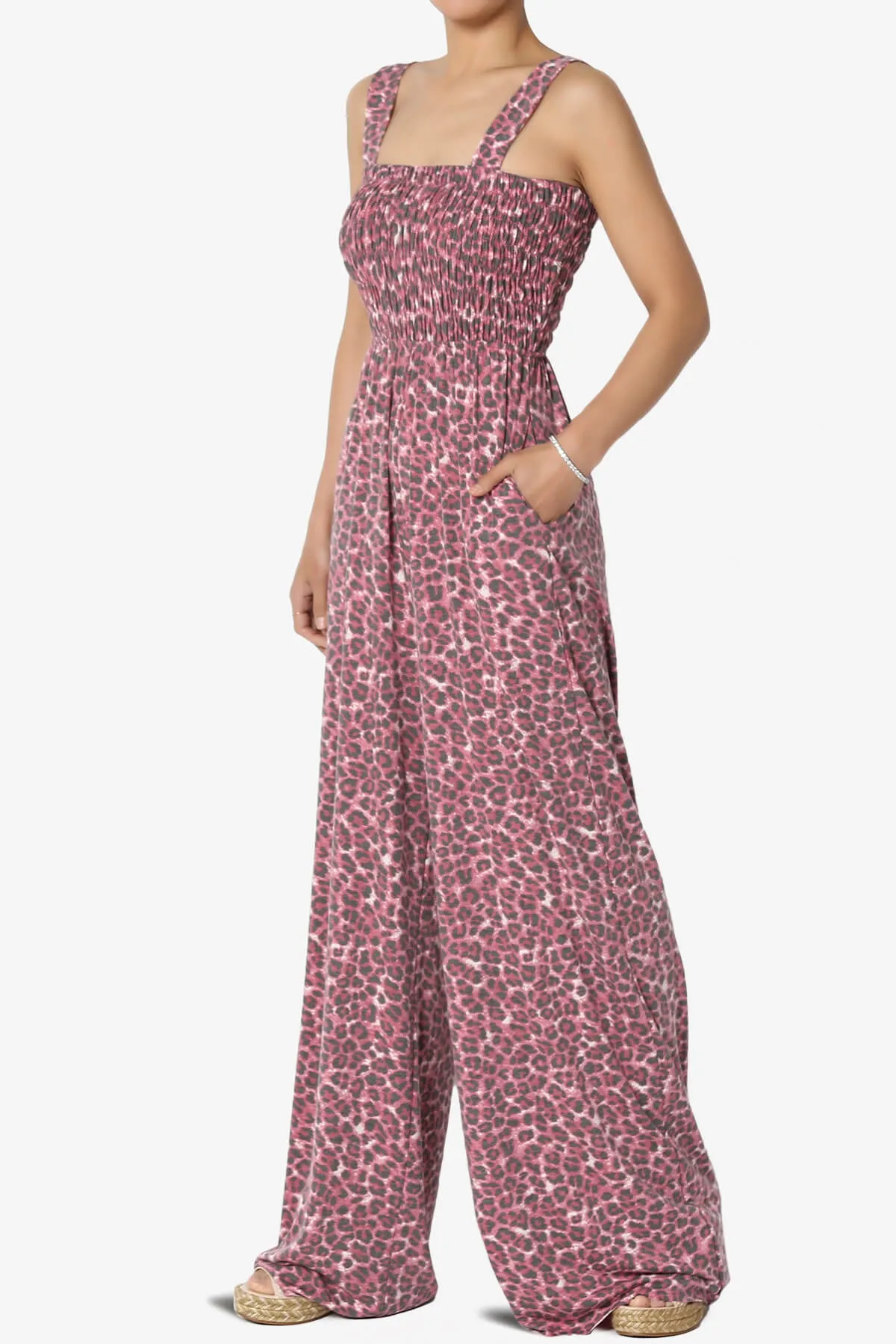 Kenley Leopard Smocked Cami Wide Leg Jumpsuit TALL