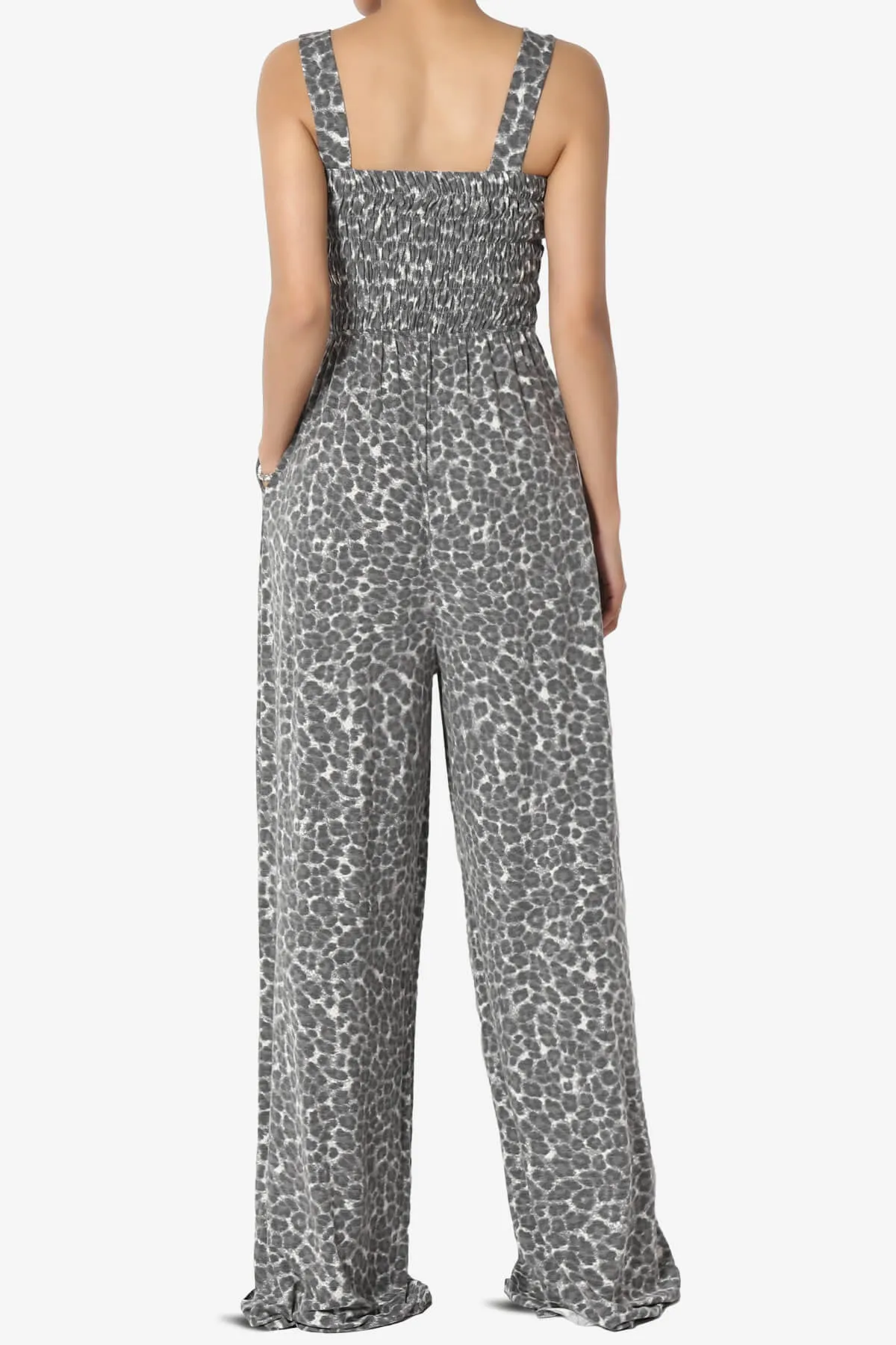 Kenley Leopard Smocked Cami Wide Leg Jumpsuit TALL