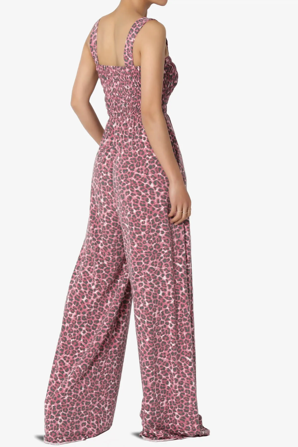 Kenley Leopard Smocked Cami Wide Leg Jumpsuit TALL