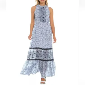 KENSIE Womens Light Blue Sheer Lined Sleeveless Keyhole Maxi Dress