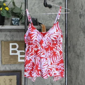 Kona Sol Women's Square Neck Sharkbite Hem Tankini Top Red L