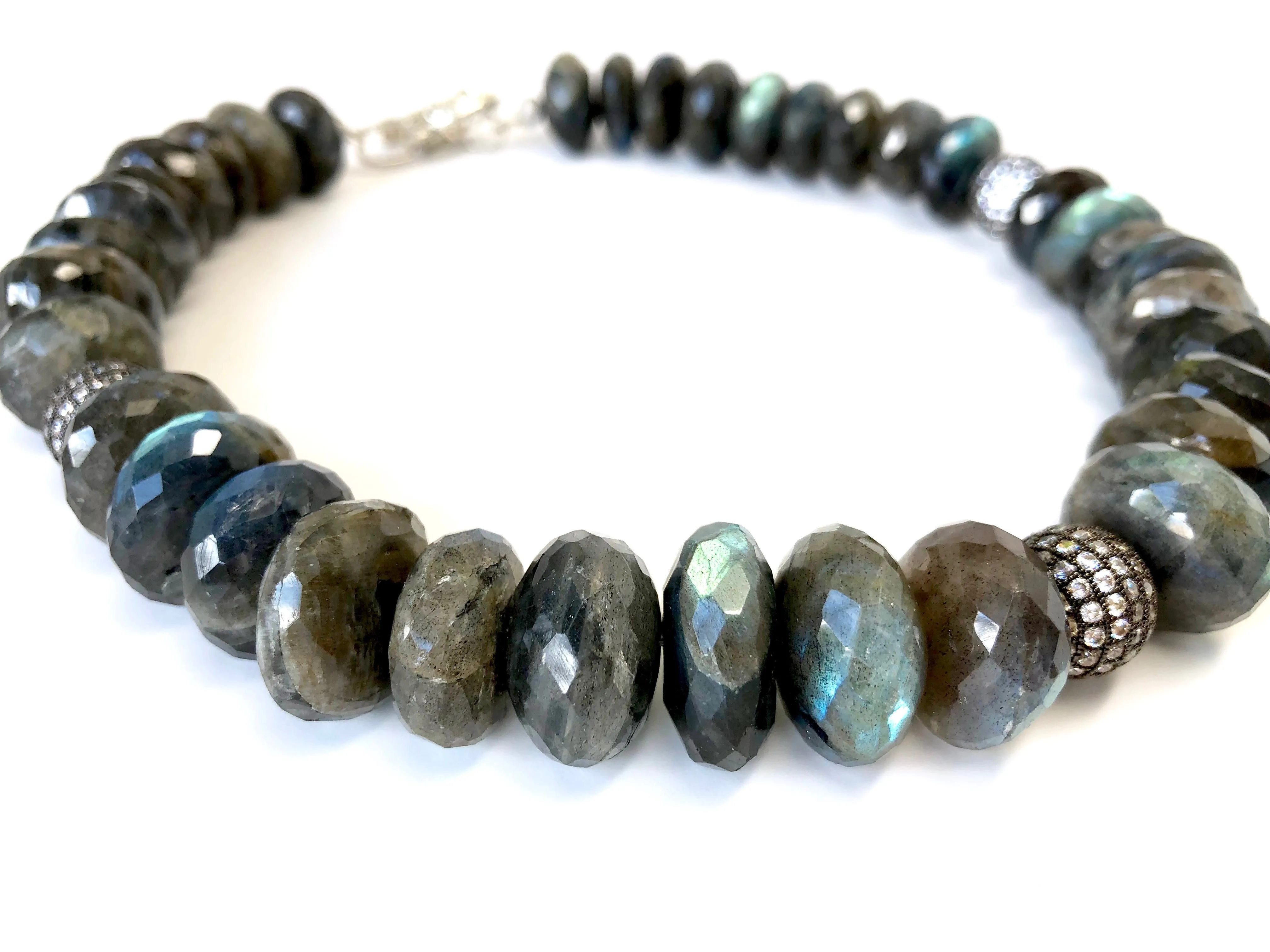 Labradorite Necklace with Pave Ball Accents
