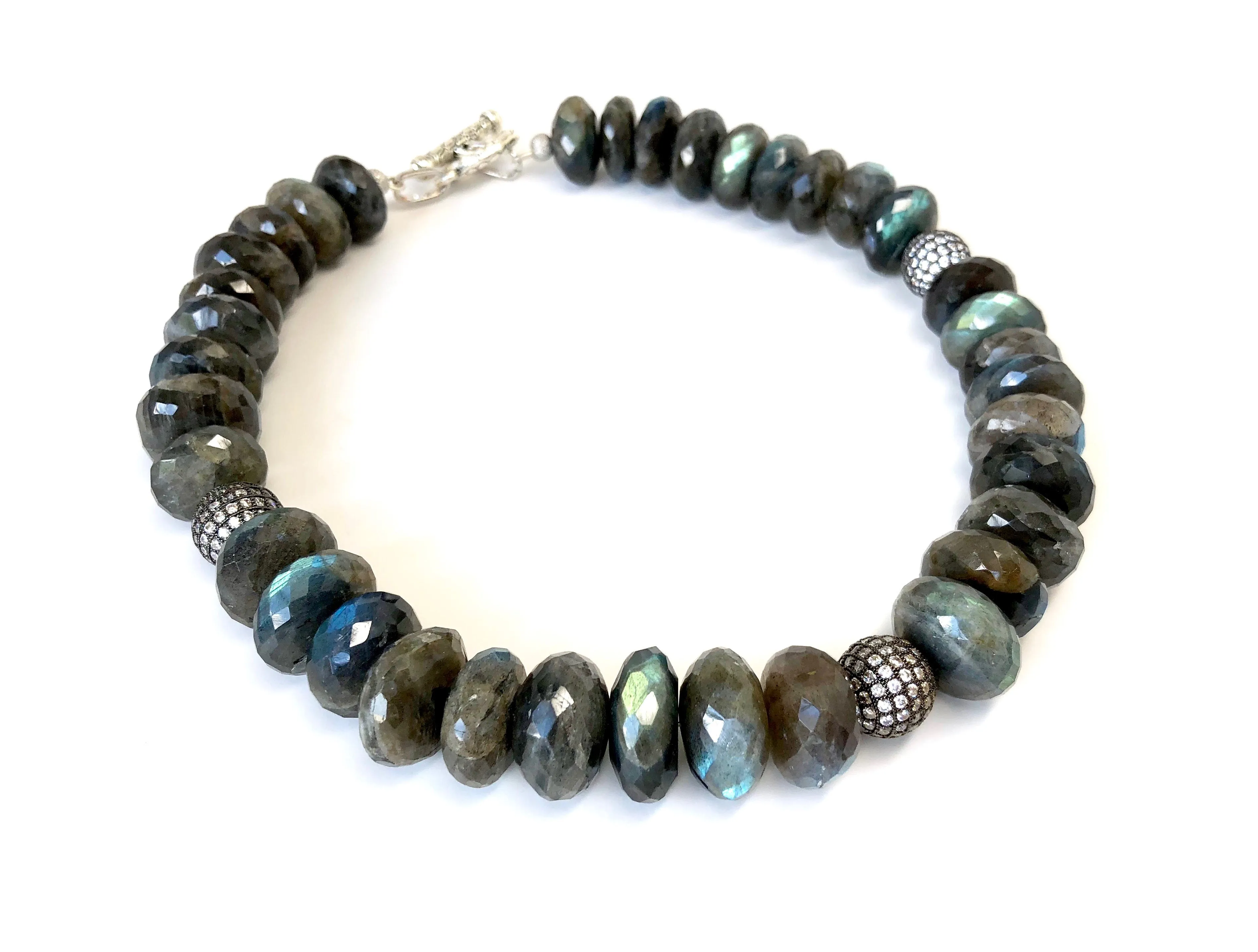 Labradorite Necklace with Pave Ball Accents