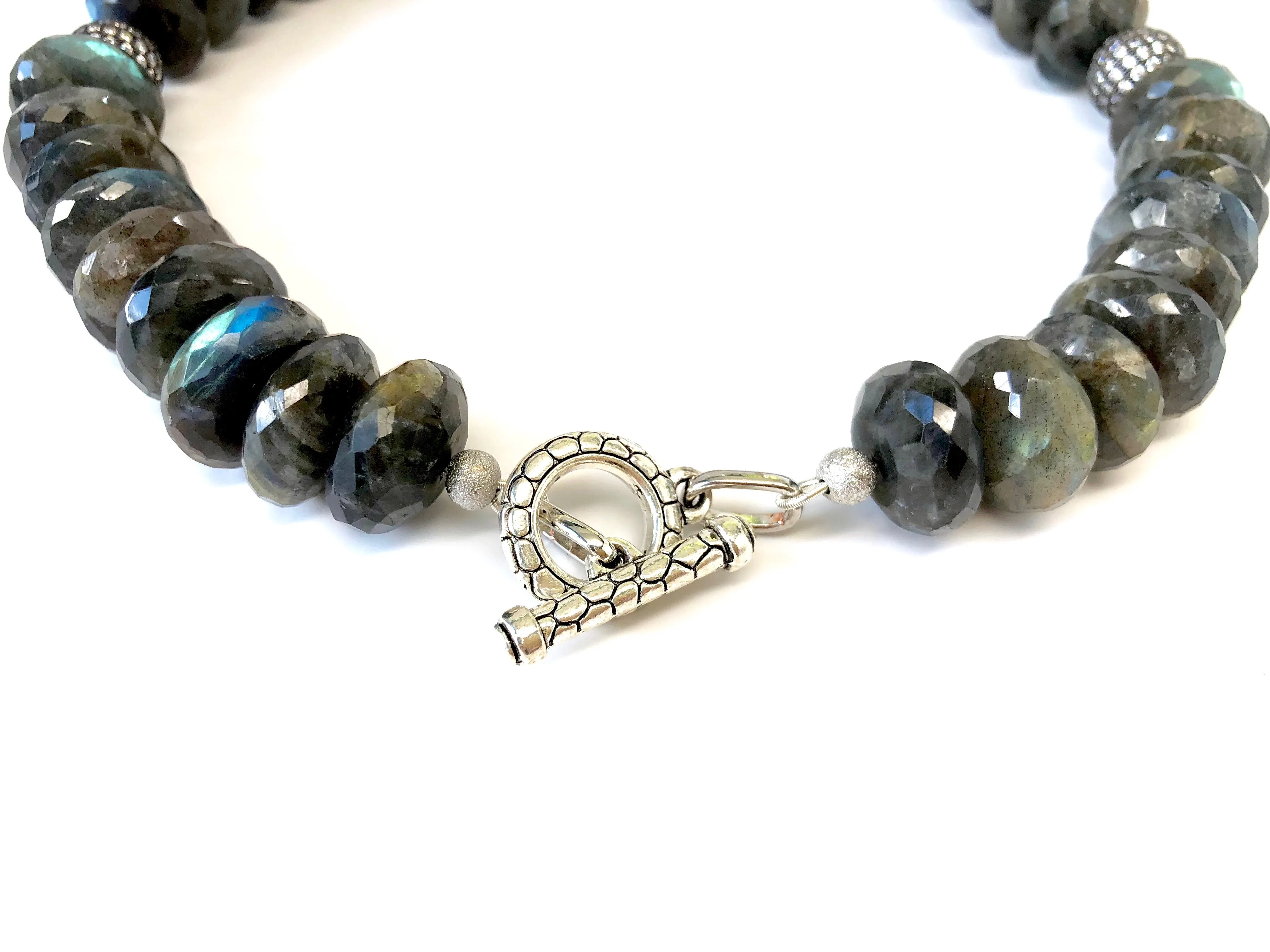 Labradorite Necklace with Pave Ball Accents