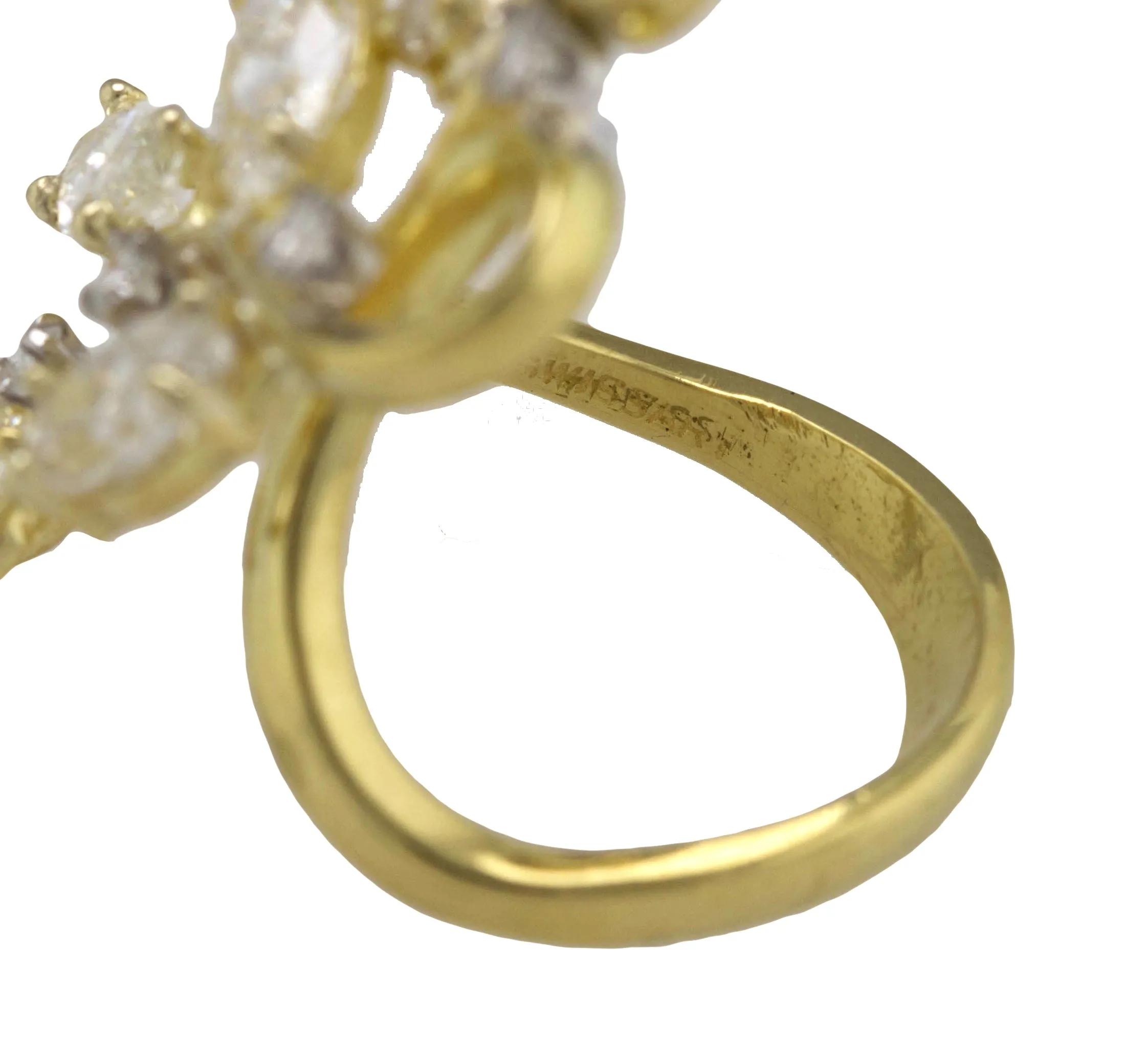 Ladies Modernist 18K Yellow Gold 4.47ctw Marquise Diamond Abstract Cocktail Ring