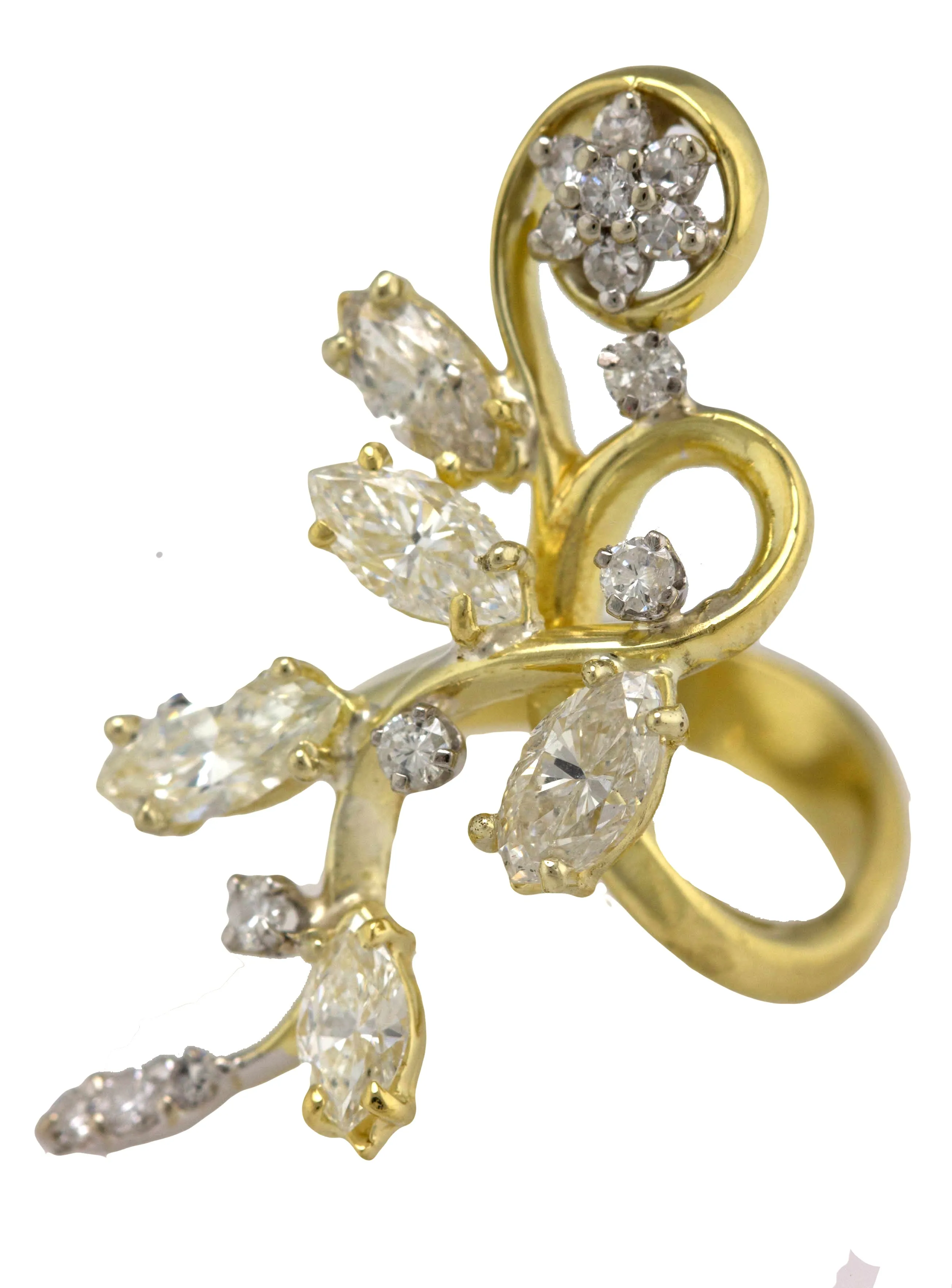 Ladies Modernist 18K Yellow Gold 4.47ctw Marquise Diamond Abstract Cocktail Ring