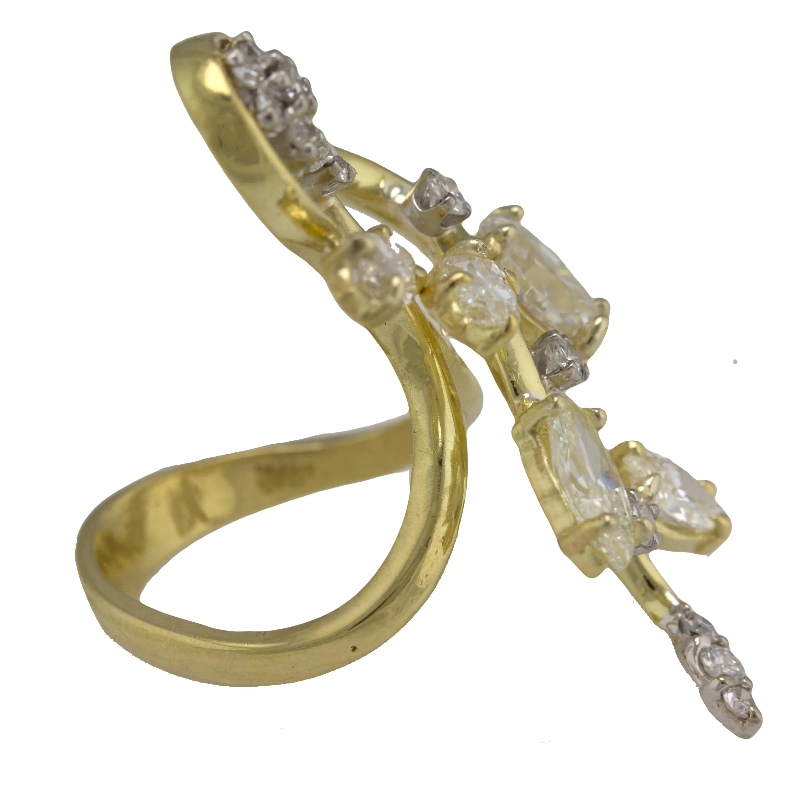 Ladies Modernist 18K Yellow Gold 4.47ctw Marquise Diamond Abstract Cocktail Ring