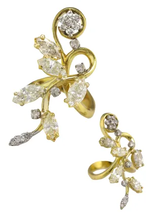 Ladies Modernist 18K Yellow Gold 4.47ctw Marquise Diamond Abstract Cocktail Ring