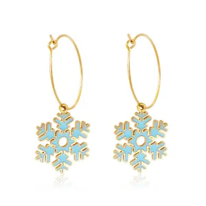 Lake Blue Enamel & 18K Gold-Plated Snowflake Drop Earrings