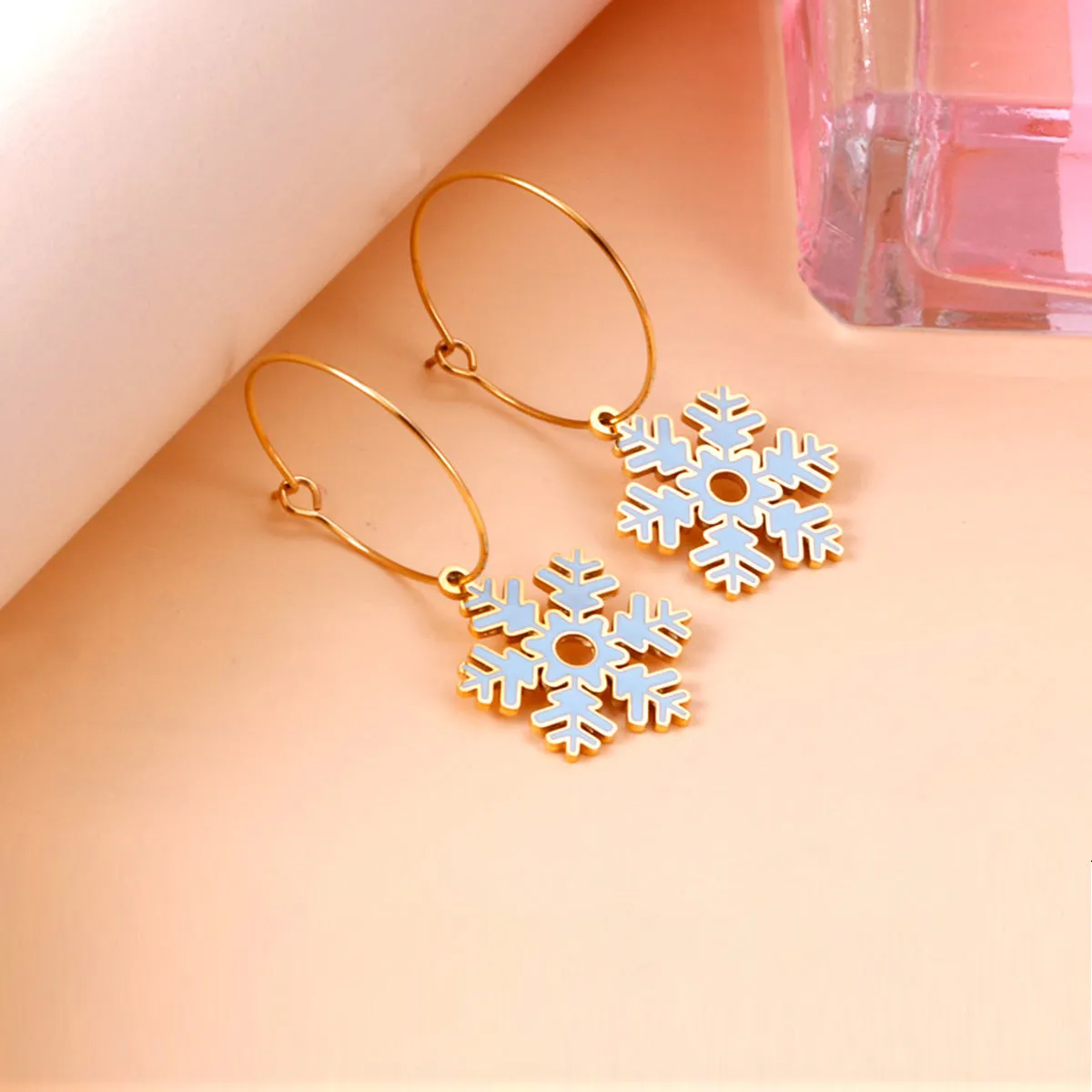 Lake Blue Enamel & 18K Gold-Plated Snowflake Drop Earrings