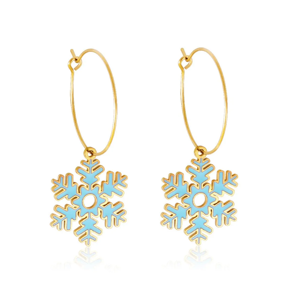 Lake Blue Enamel & 18K Gold-Plated Snowflake Drop Earrings