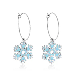 Lake Blue Enamel & Silver-Plated Snowflake Drop Earrings