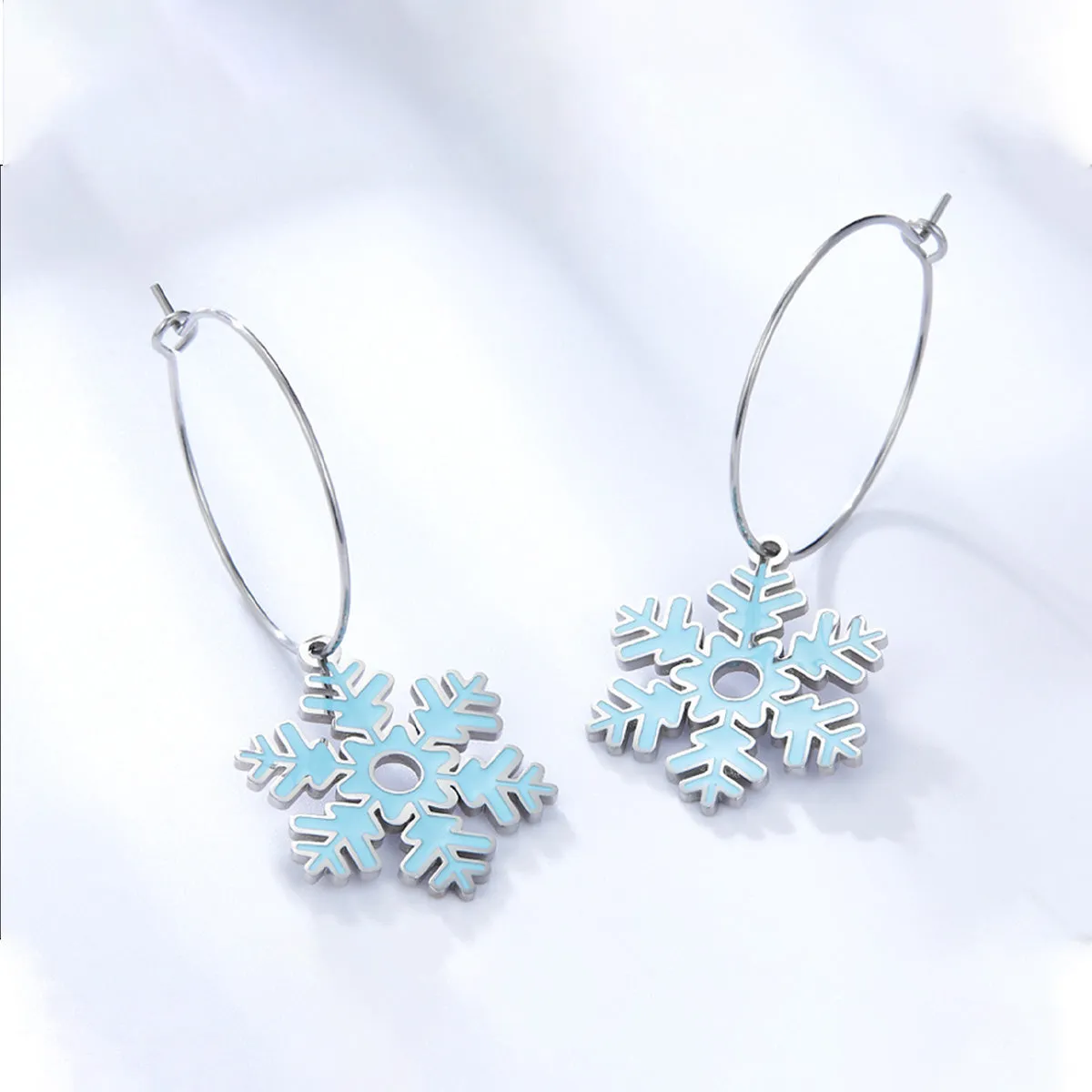Lake Blue Enamel & Silver-Plated Snowflake Drop Earrings