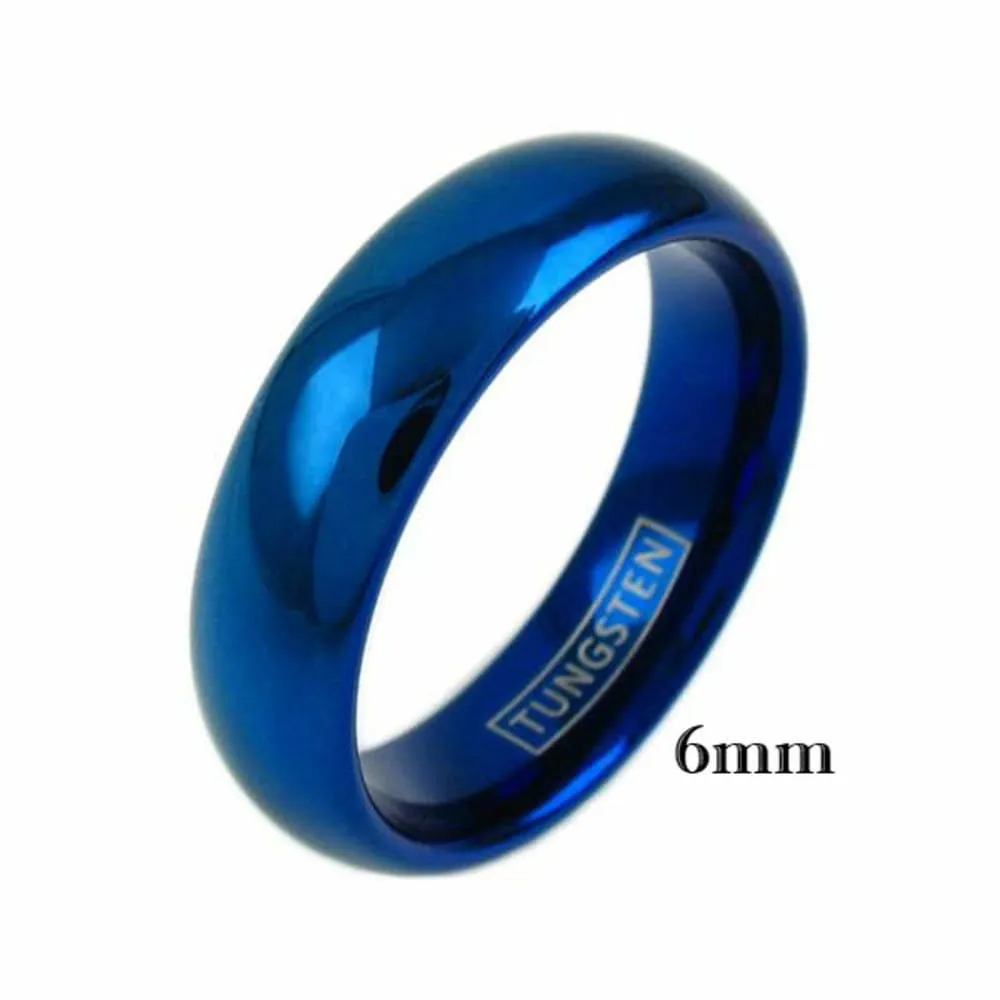 LANCE Women's Domed Highly Polished Blue Tungsten Carbide Ring 4mm & 6mm