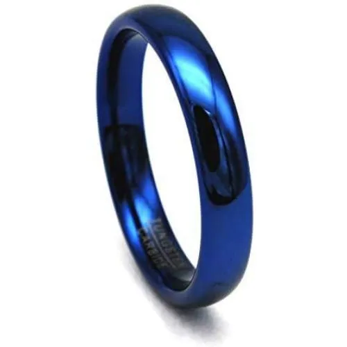 LANCE Women's Domed Highly Polished Blue Tungsten Carbide Ring 4mm & 6mm