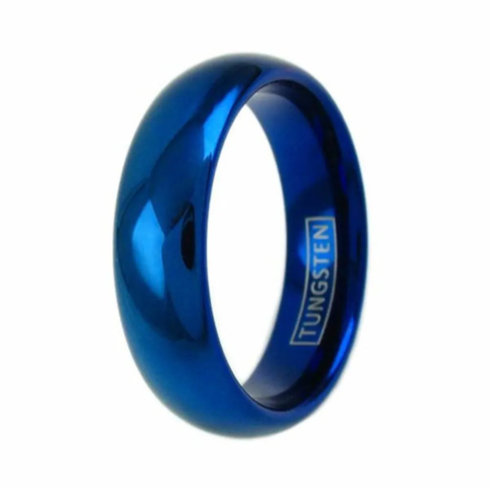 LANCE Women's Domed Highly Polished Blue Tungsten Carbide Ring 4mm & 6mm