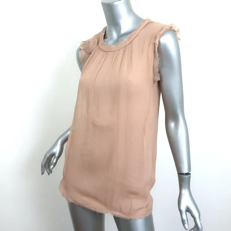 Lanvin Rosette-Embellished Top Nude Chiffon Size Small Sleeveless Blouse