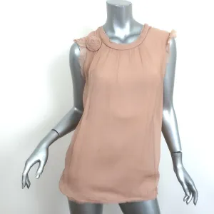 Lanvin Rosette-Embellished Top Nude Chiffon Size Small Sleeveless Blouse