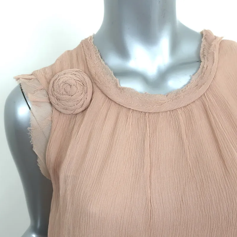 Lanvin Rosette-Embellished Top Nude Chiffon Size Small Sleeveless Blouse