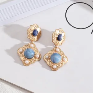 Lapis & Pearl 18K Gold-Plated Rhombus Drop Earrings