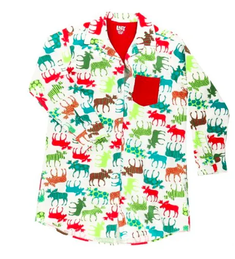 Lazy One Flannel Patterned Moose Button Down Nightshirt