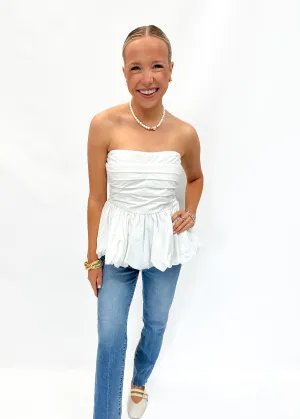 LBLOX Cotton Poplin Bubble Hem Top - Off White